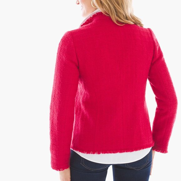 NWT Chico's 1 M 8 10 Renaissance Red Chic Tweed Double Buttoned Jacket - Picture 3 of 6